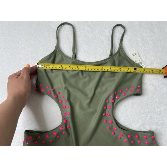 Aerie Womens Cut Out Full Coverage One Piece Olive Green Swimsuit Bathing Suit M - Picture 9 of 9